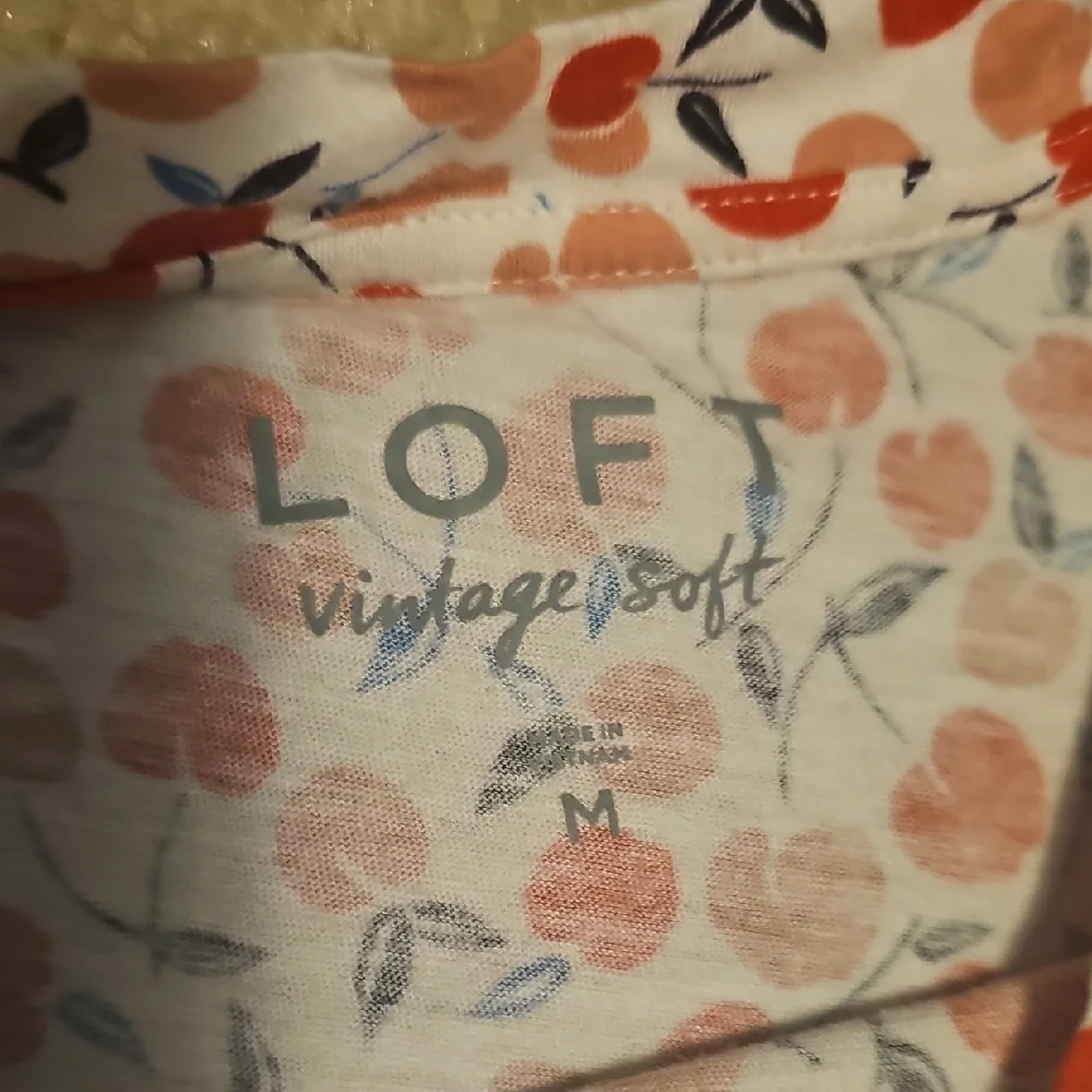 LOFT Red Boxy Blouse with Cherry Print - Picture 2 of 3